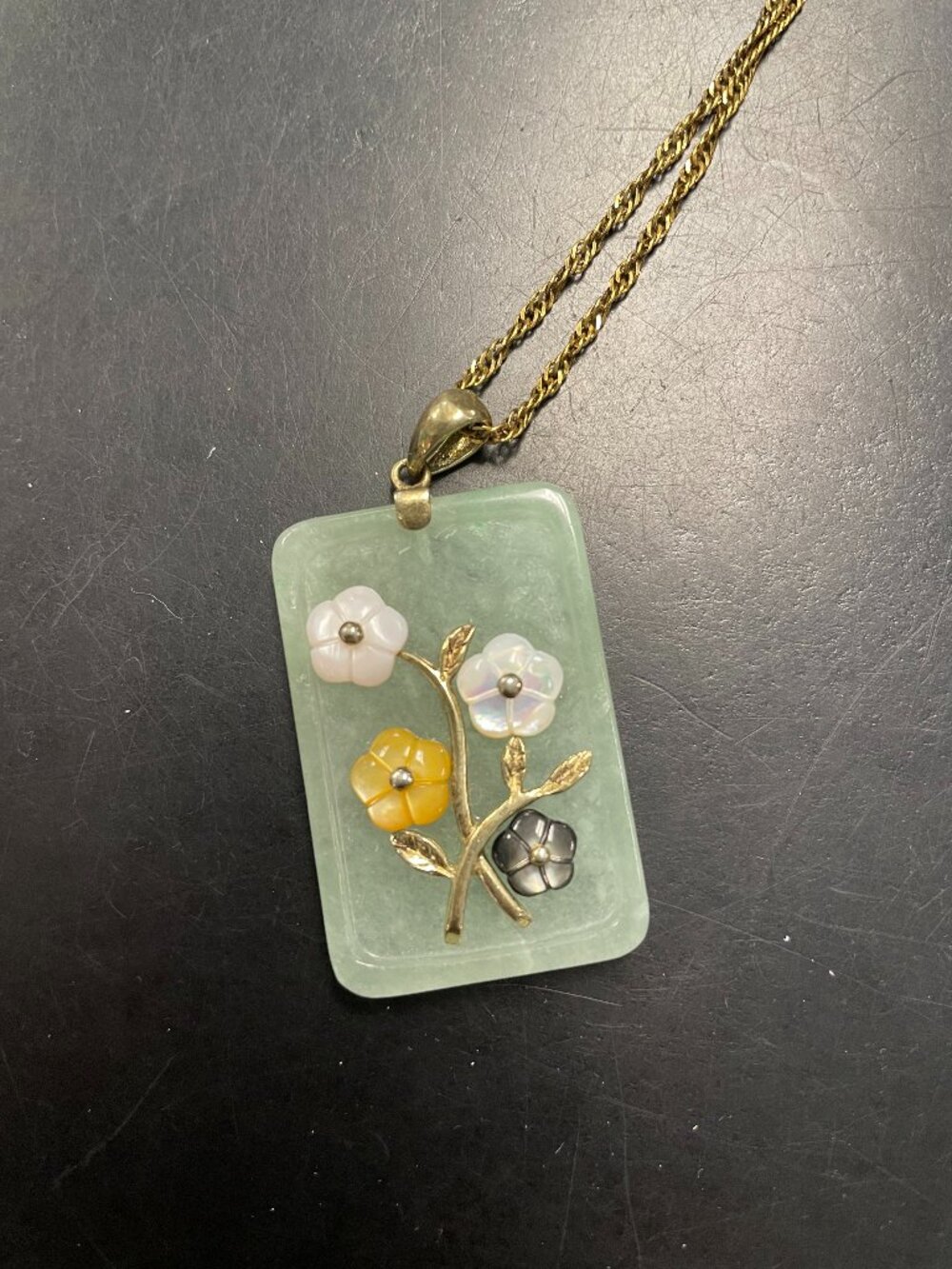 Jade Floral Pendant Necklace